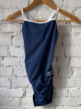 Speedo Navy and White Crossback One-Piece Swimsuit